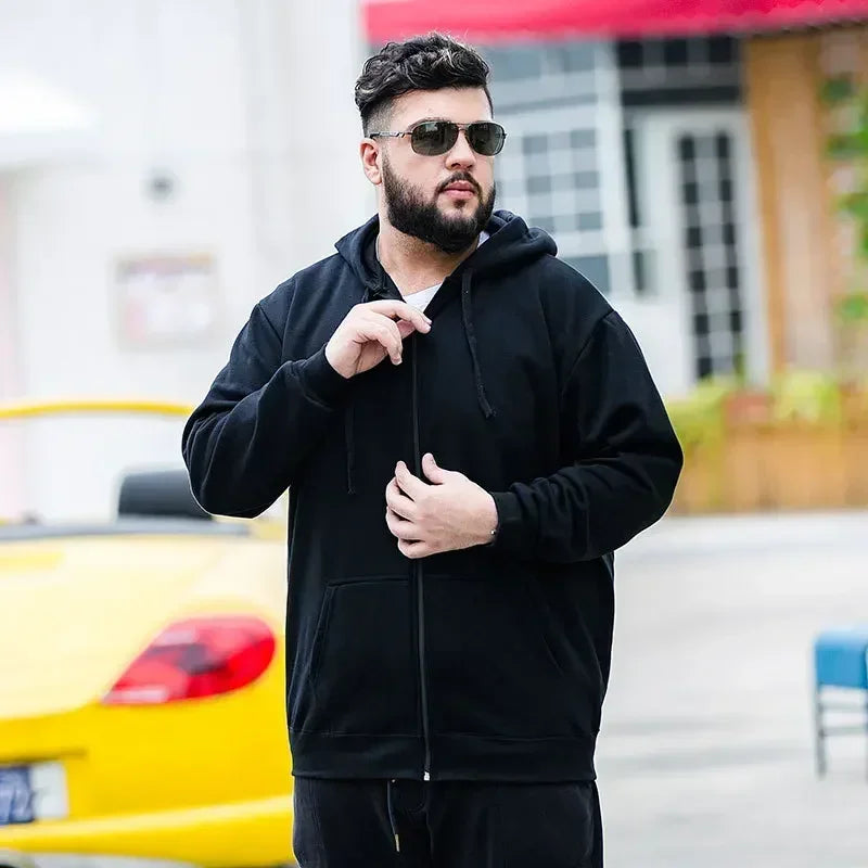 Big Size Hoodie Men Hood Long Sleeve Sweatshirt Male Zip-up Loose Cotton Fleece-lined Casual Top Zipper Large Fat Plus 10XL 12XL.