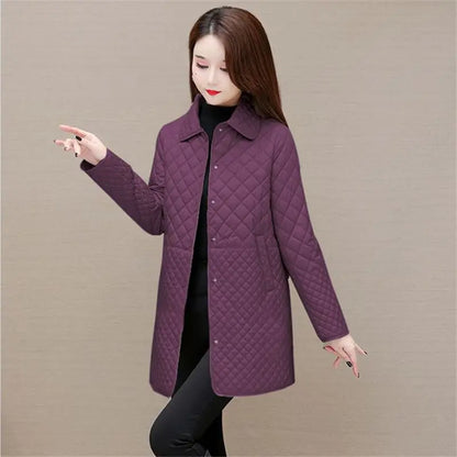 Herbst Winter Frauen Midi Plaid Stepp Mäntel Mode Weibliche Koreanische Kleidung Neue Feste Beiläufige Verdicken Warme Langarm Jacken
