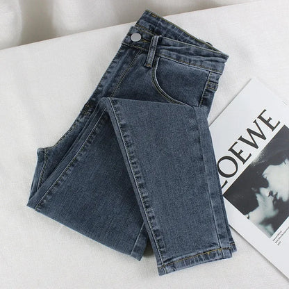 Black Grey Jeans Women's Spring Autumn Winter High-Waisted Petite Stretchy Tight Small Footed Pants Slimming Pencil Leggings