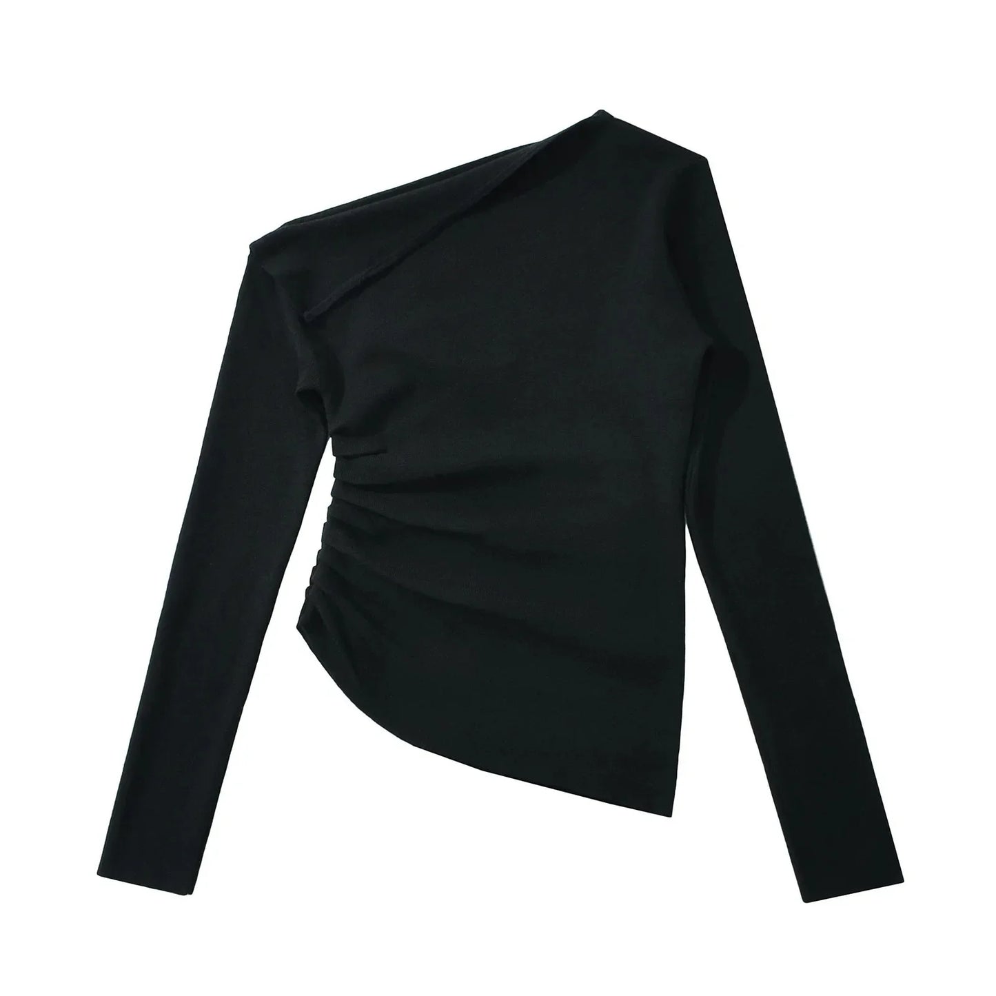 American Style One Shoulder Long Sleeve Women's T-shirt Autumn Pure Desire High-grade Slimming Personality Oblique Shoulder Base.