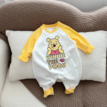 Gelbe Kollektion Frühling Herbst Baby Mädchen Junge Rundkragen Lange Ärmel Cartoon Bär Body/Strampler Neugeborenen Overall K31266
