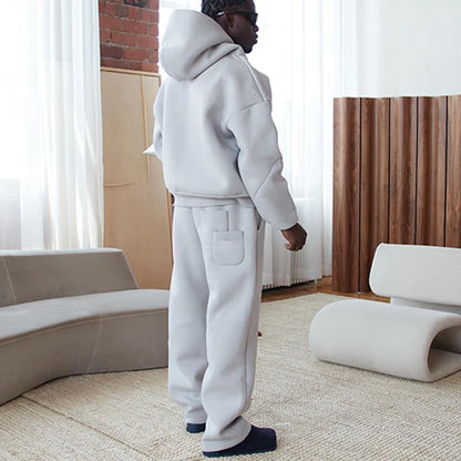 Men Cotton Vintage Tracksuit 2pcs Set Hoodies Straight Pants Casual Loose Hip Hop Sports Hooded Pullover Trousers Y2k Streetwear.