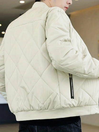 Solid Color Sherpa Jacket, Men's Casual Fleece Lined Baseball Regular Fit College Hipster Windbreaker.