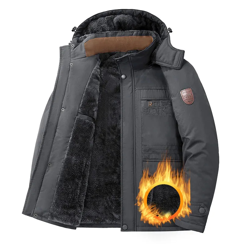 Thick Coat Winter Outdoor Running Sports Windproof Warm Fleece Hooded Cargo Jacket Men Removable Hood Thick Warm Fleece Jacket
