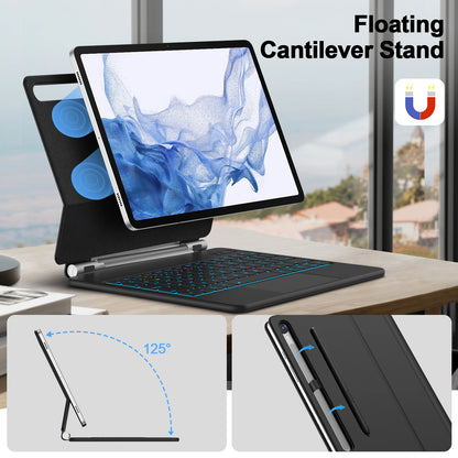 Magic Keyboard For Samsung Galaxy Tab S7 Plus S8 S9 + FE 11 12.4 inch Trackpad Backlit floating Adjustable angle with Pen Holder.