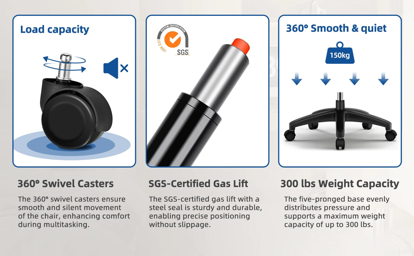 Daccormax Bürostuhl ergonomisch, Schreibtischstuhl, 150 kg Fassungsvermögen, verstellbare Kopfstütze und Armlehnen, Computerstuhl mit Lordosenstütze