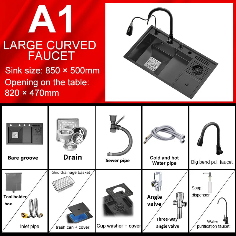 Neues abgestuftes Edelstahlspülbecken für die Küche, multifunktionale Tassenwaschbecken, Geschirrspülbecken, großes Einzelschlitz-Waschbecken