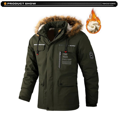 New Winter Men Outwear Fleece Warm Removable Hooded Hiking Jacket Men Outdoor Windproof Casual Fashion Jacket Coat Male Clothing.
