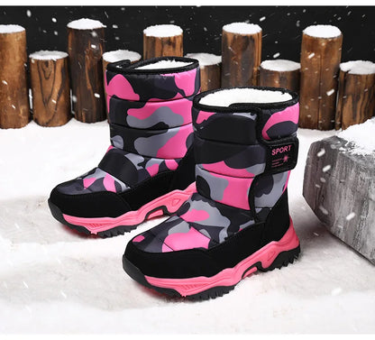 2025 Winter Children Shoes Plush Waterproof Fabric Non-Slip Girl Shoes Rubber Sole Snow Boots Fashion Warm Outdoor Boots