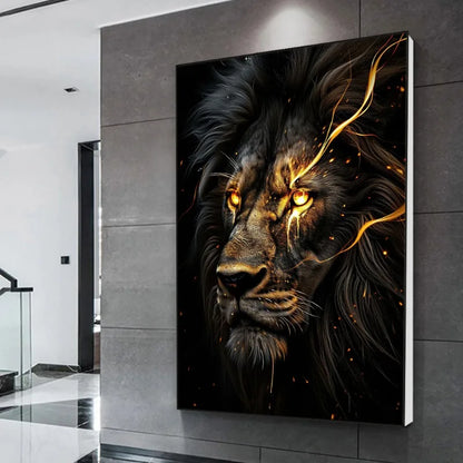 Black and Golden Light Lion Posters Modern Animal Canvas Painting Picture  Wall Art for Living Room Home Decoration No Frame.