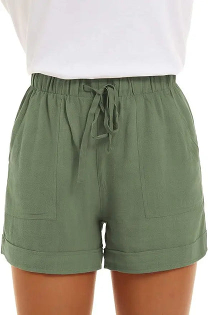 2025 Summer New Women's Shorts Loose Linen Casual Pockets Solid Color High Waist Wide Leg Pants