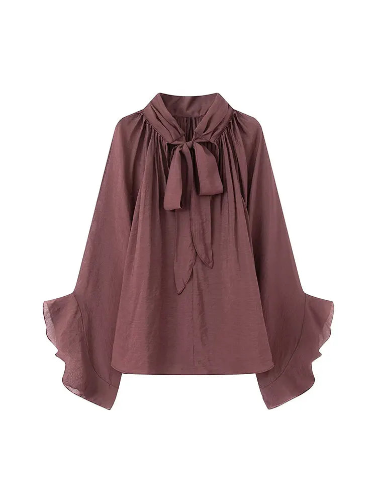 NLZGMSJ Bow DecorationLoose Long Sleeved Blouses For Women New Fashion Ruffle Edge Shirts and Blouses Woman Top.