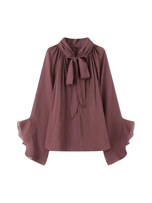 NLZGMSJ Bow DecorationLoose Long Sleeved Blouses For Women New Fashion Ruffle Edge Shirts and Blouses Woman Top.