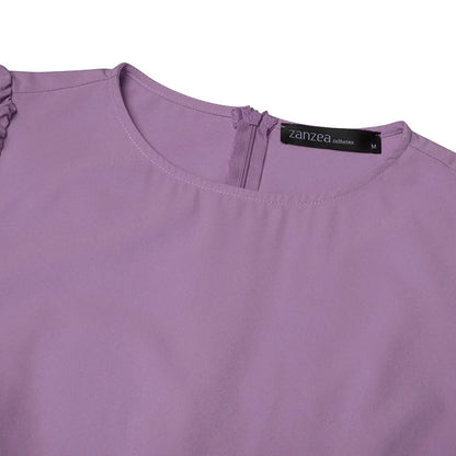 ZANZEA Elegantes Damen-Plisseekleid, edel, gesmokte Bündchen, langärmelig, O-Ausschnitt, Fit und Flare, lang, Vestidos, Pendeln, solide Party-Roben