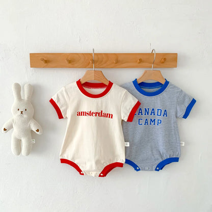 Drop-Shipping Sommer Kleinkind Baby Kurzarm Brief Outfit reine Baumwolle Overalls Kinder Neugeborenen Bodys einteiliges Kleidungs stück.