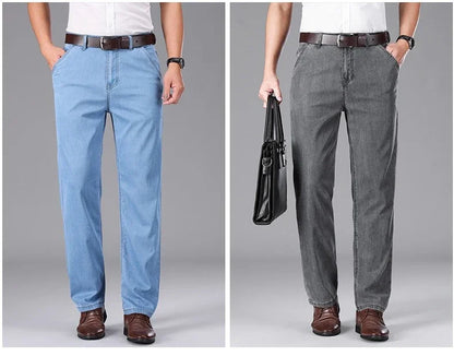 Business Lyocell Jeans Men Summer New Thin Fashion Straight Breathable Brand Pants Male Slim Comfortable  Denim Trousers.