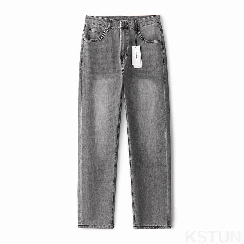 KSTUN Graue Jeans für Herren, Stretch, schmal, gerade, normale Passform, Freizeithose, Sommer-Denim-Hose, Herrenbekleidung, Herren-Jeans, Modemarke.
