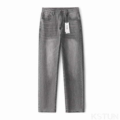 KSTUN Graue Jeans für Herren, Stretch, schmal, gerade, normale Passform, Freizeithose, Sommer-Denim-Hose, Herrenbekleidung, Herren-Jeans, Modemarke.