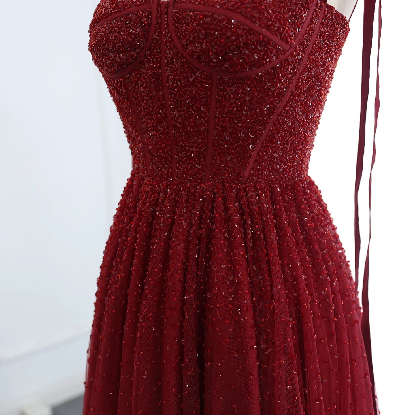 Sharon Said Luxus Perlen Blush Pink Dubai Abendkleid mit Trägern Weinrot Arabisch Arabisch Hochzeit Party Kleid SS263 Maßgeschneidert