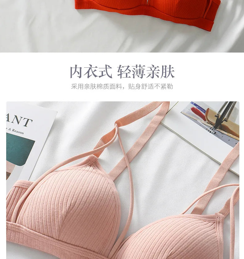 Sexy Women Bra Wire Free Brassiere Push Up Lingerie French Triangle Cup Bra Underwear Thread Top Female Intimates Bralette.