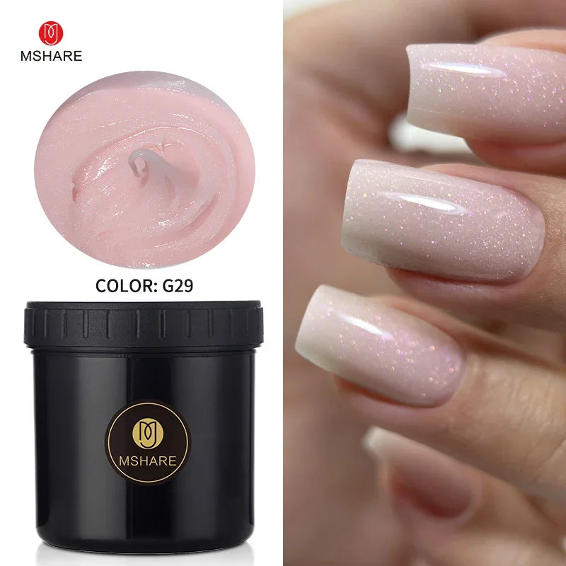 MSHARE 50g/250g Shimmer Pink White Acrylic Gel TPO Free Glitter Shiny Extension Acryl Hard Gel Nails Sculpting Construction