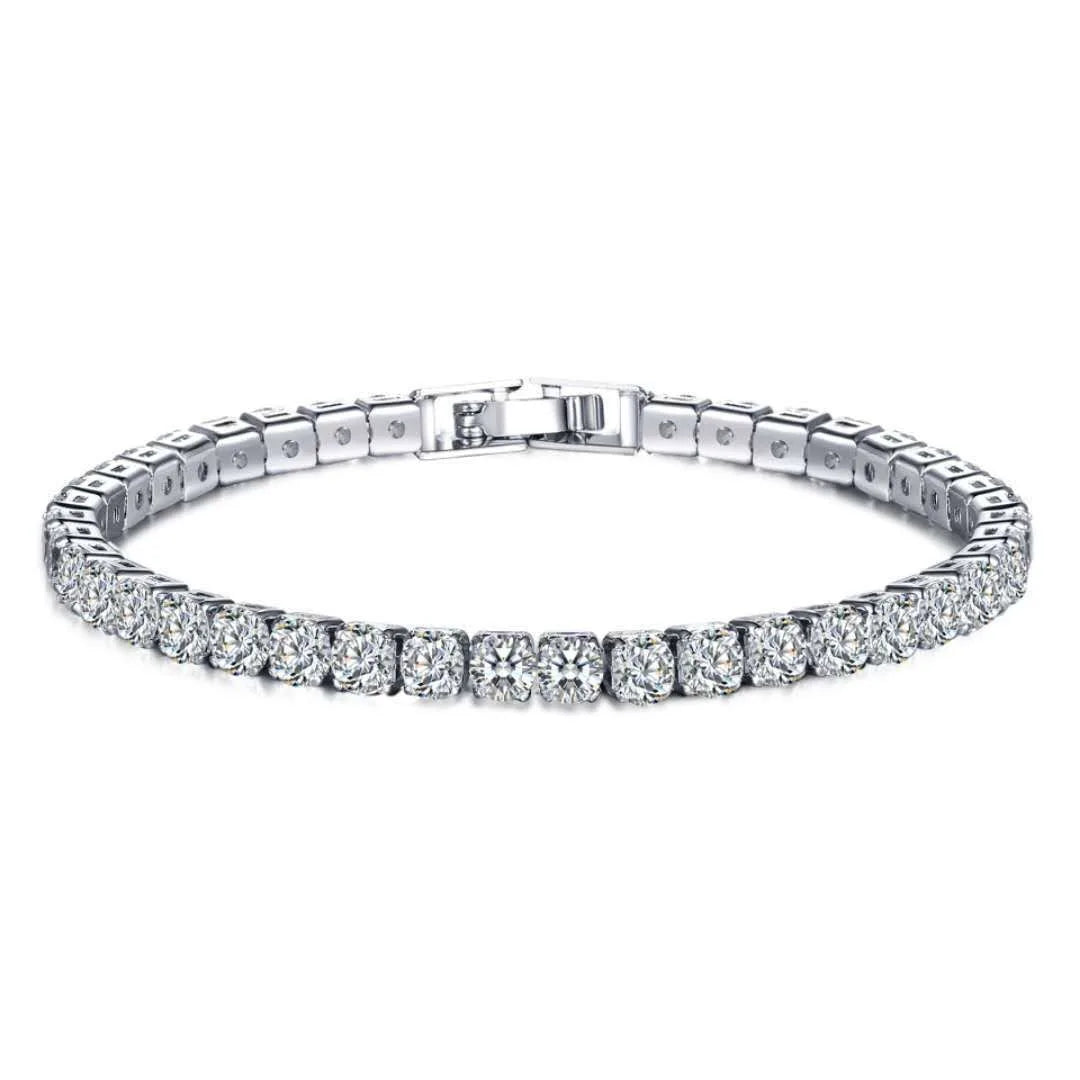 925 Sterling Silver 4mm Tennis Bracelet Inlaid With Zircon Crystal Electroplated 18k Gold Luxury Fashion Women's Gift.