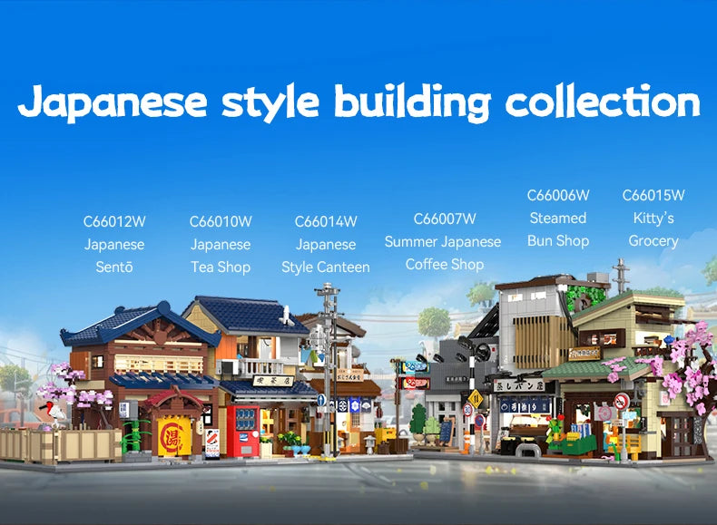 Cada Japanese Sushi HouseBricks Shop LED Japanese Steamed Bun House Building Blocks Summer Cafe cada Toy Street View Series set.