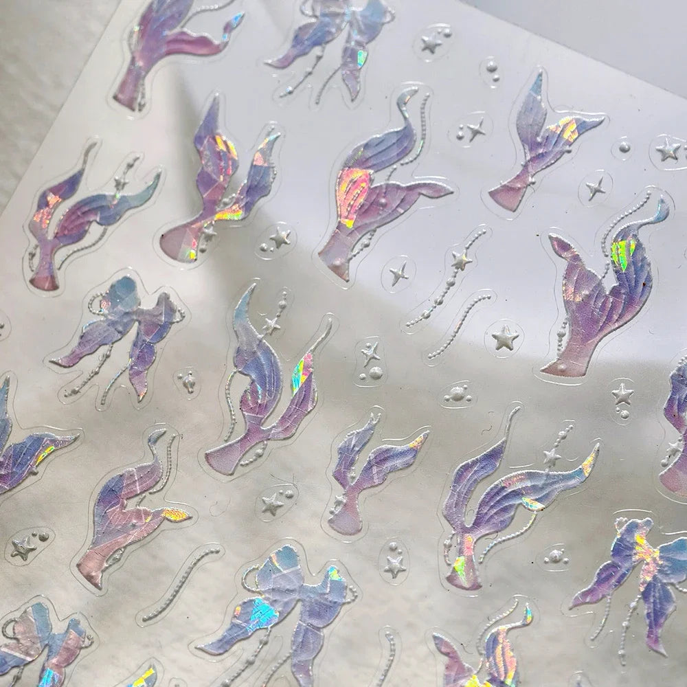 Ocean Theme 5D Nail Sticker Summer Beach Seashells Starfish Conch Scallop Shell Coral Self Adhesive Decoration Manicure Decal