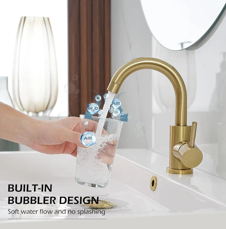 Stainless Steel Golden Basin Faucet Hot And Cold Countertop Basin European Style Bathroom Brushed Gold Small Curved Faucet