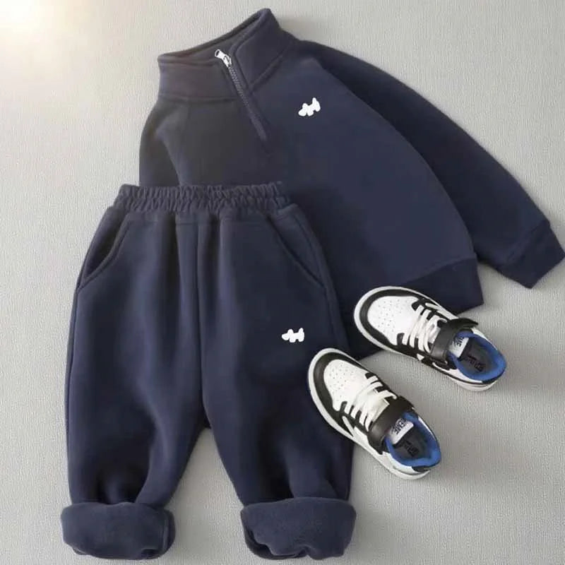 Children's Padded Suit Boys Thermal Set Girls Fleece Sweatshirt Pants 2Pcs Winter Warm Sports Outfits Kids Autumn Casual Clothes.