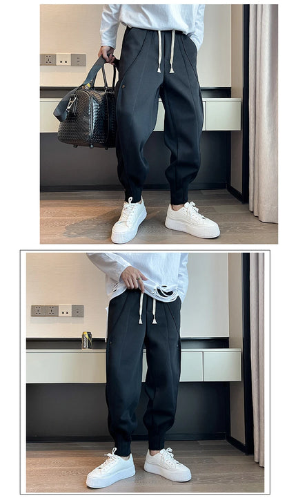 Spring Autumn Casual Joker Harlan Pants Sports Bundle Leg Waist Pants Streetwear Fashion Men Black White Grey Elastic Trousers