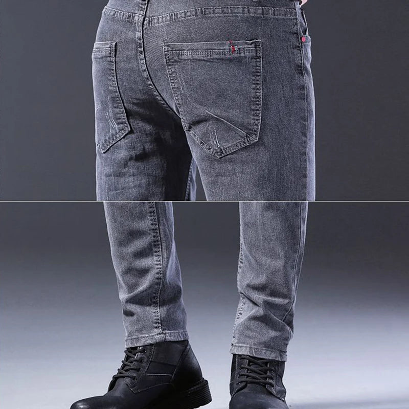 Men New Fashion Comfortable Slim Fit Jeans Male Loose Straight Smart Casual Denim Pants Formal Elasticity Look Taller Trousers.