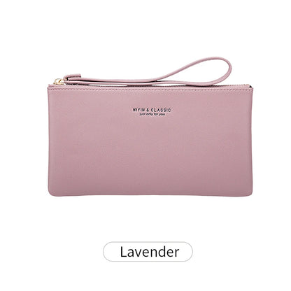 Simple Solid Color Thin Long Wallet PU Leather Large Capacity Zipper Wallet Classic Fashion Womens Handbag Can Hold Mobile Phone.