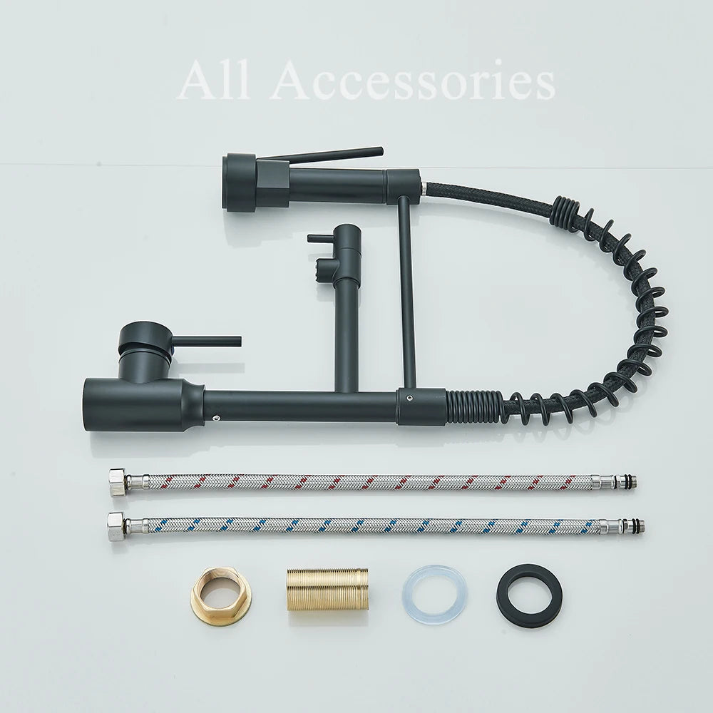 Chrome Brass Kitchen Sink Faucet Pull Down Hot and Cold Water Mixer2 Mode Tap with Dual Spout 360 Rotation Flexible Deck Mounted