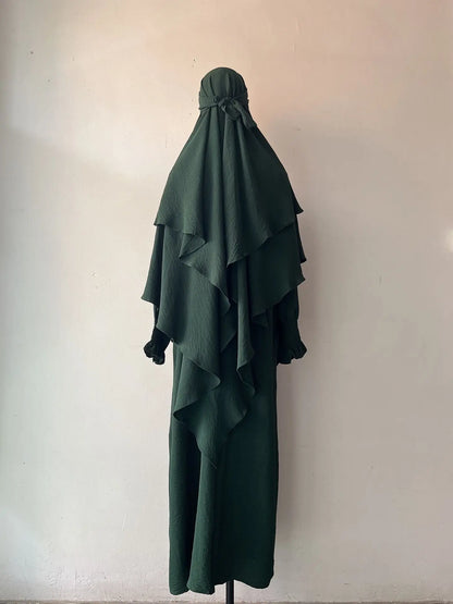 Jilbab Prayer Clothes Women Ramadan Islamic Jilbeb 2 Piece Set Dubai Turkish Modest Outfit Layered Khimar Scarf Hijab+Long Dress