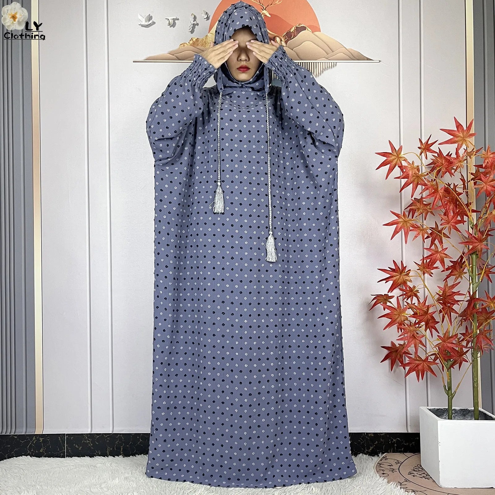 2024New Pure Cotton Ramadan Muslim Two-Hat Abaya Dubai Turkey Islam Prayer Clothes Loose Robe Islamic Women Traditional Clothing.