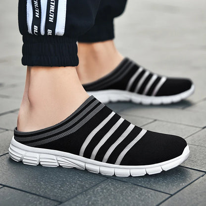 New large size men's casual sneakers fashion outdoor walking men's half slippers mesh surface breathable men's sneakers.