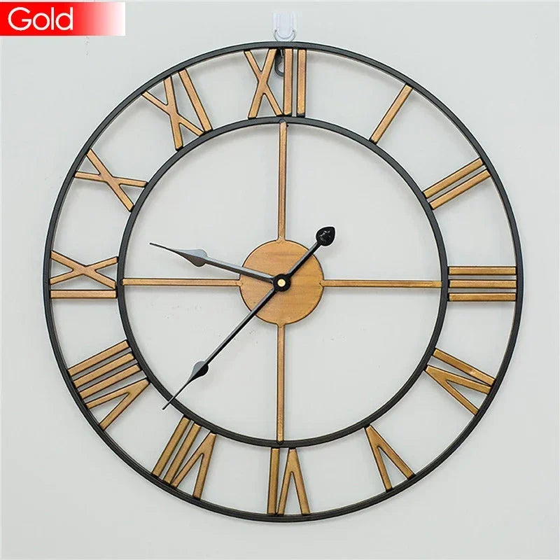 40/47/60/80 cm große 3D-Wanduhr mit römischen Ziffern, Kunst, hohle runde Wandbehang, Vintage-Metalluhr für Wohnzimmer und Zuhause