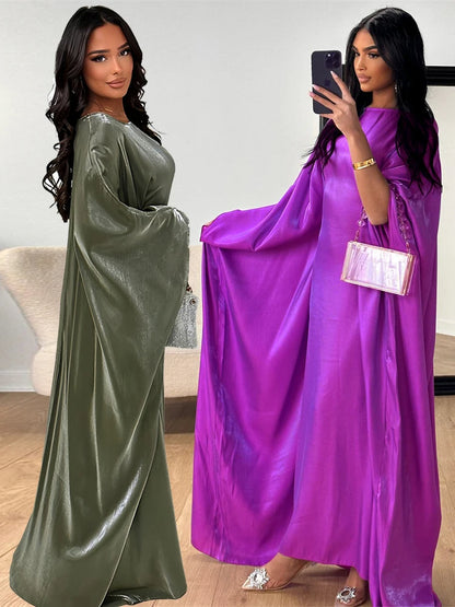 Batwing Butterfly Sleeve Satin Khimar Abaya Dubai Muslim Maxi Dress Kaftan Abayas For Women Kebaya Caftan Robe Femme Vestidos.