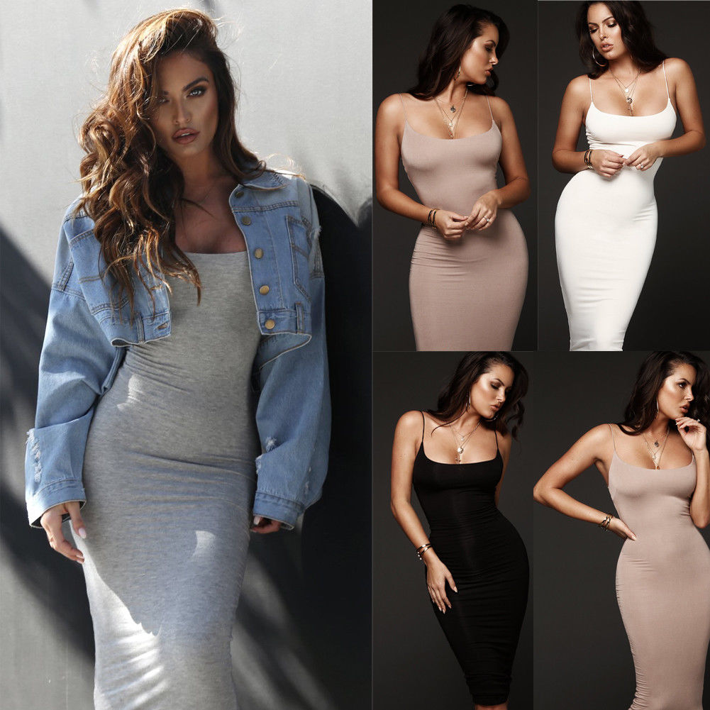 Sexy lässige Sommer Damen Bandage Bodycon träger los ärmel los tief o Hals Abend Party Club solide Midi-Kleid