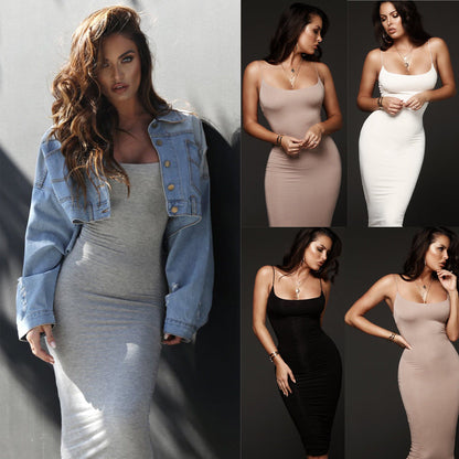 Sexy lässige Sommer Damen Bandage Bodycon träger los ärmel los tief o Hals Abend Party Club solide Midi-Kleid