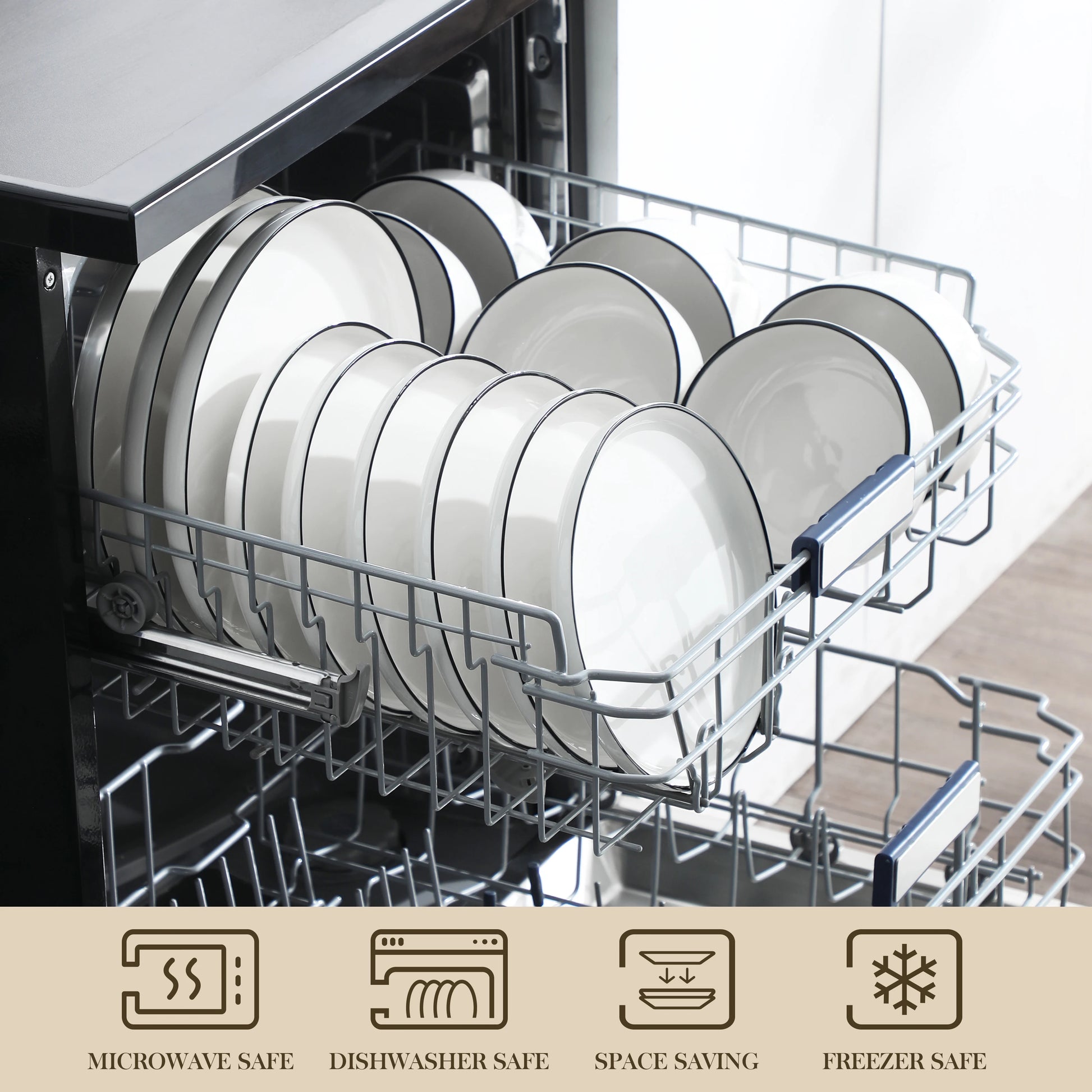 MALACASA 18/36-Piece Ceramic Plate Porcelain Dinnerware Set with 6/12 Pcs Dinner/Dessert Plates,Bowl Tableware Set for 6/12.