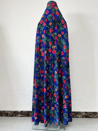 6XL  Muslim Womens Hooded Abaya African Sleeveless Prayer Garment Kaftan Dress With Hijab Floral Dubai Saudi Robe Ramadan