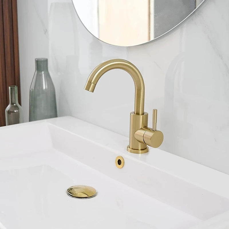 Stainless Steel Golden Basin Faucet Hot And Cold Countertop Basin European Style Bathroom Brushed Gold Small Curved Faucet