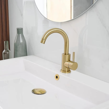 Stainless Steel Golden Basin Faucet Hot And Cold Countertop Basin European Style Bathroom Brushed Gold Small Curved Faucet