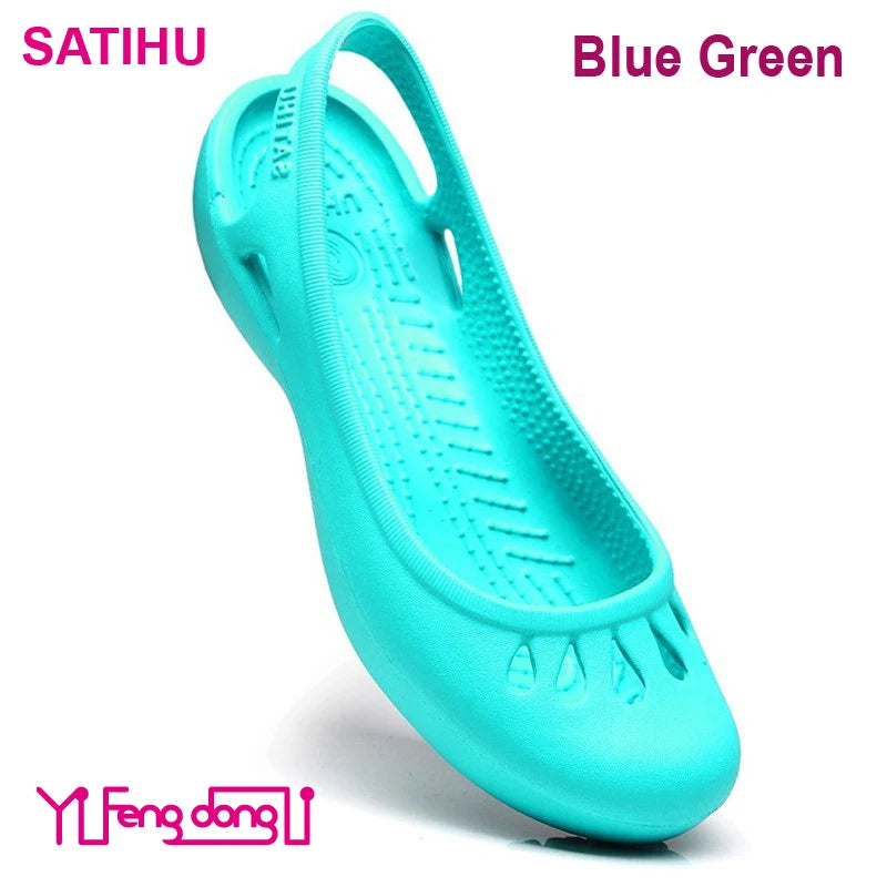 Certified Satihu Summer New Lightweight Anti Slip Hole Shoes  Clog For Women's Flat Bottom Sandals Nurse Outdoor Beach Jelly