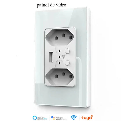 Melery Brasilien WiFi Smart Leben Dual Wand Steckdose Tuya Elektrische Stecker Outlet PC/Glas Touch Panel Alexa Dot Google hause Assistent.