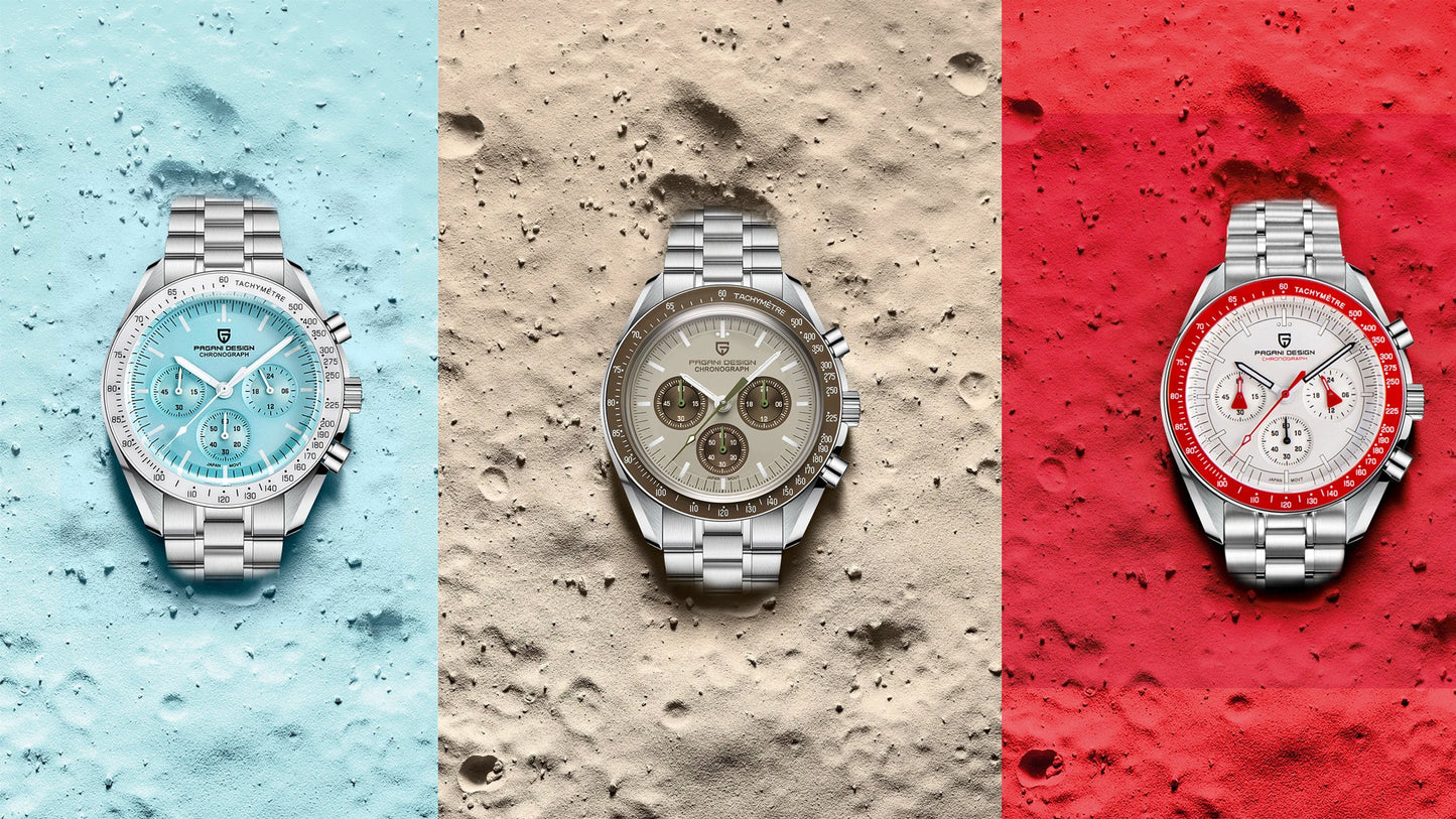 PAGANI DESIGN 2025 New Saturn Men's Watches Top Luxury Quartz Watch Men Light Tan Chronograph AR Sapphire crystal Wristwatch Men.