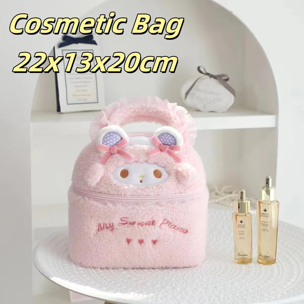 Cute My Melody Sweet Piano Cosmetic Bag Lovely Pink Drawstring Bag Kawaii Jewel Case Japanese Style Plush Bag Gifts Girl