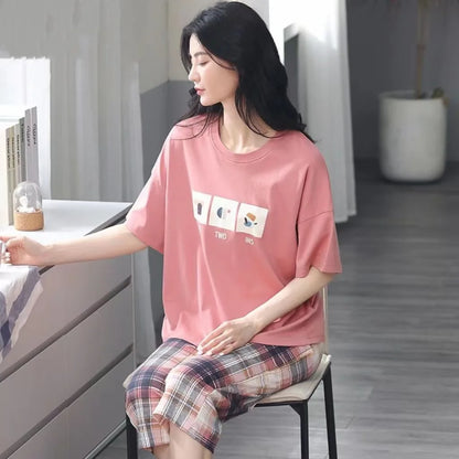 Sommer Neue Damen Pyjamas Homewear Set Kurzarm Pyjamas frauen Sommer Einfache Koreanische Cartoon Lose Große Größe Homewear.